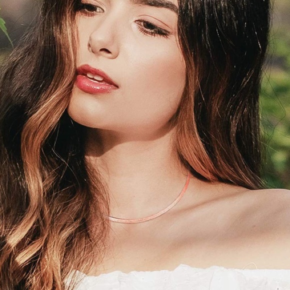 Rose Gold Filled Flat Herringbone Snake Chain Necklace - Picture 2 of 6